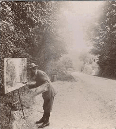 Saint-Pierre-Aigle Paul Bocquet peignant à son hevalet au tournant de route de Saint-Pierre-Aigle, 1904, Daguerréotype