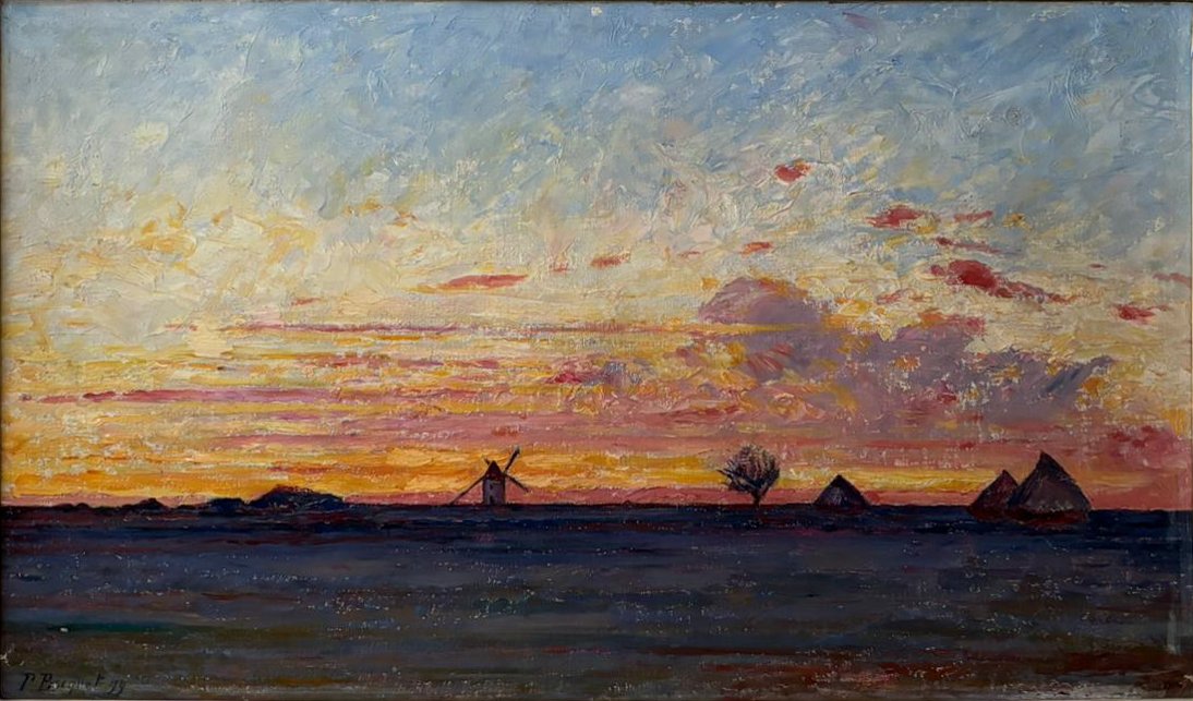 Coucher de soleil sur le moulin et les meules, 1899 Coucher de soleil sur le moulin et les meules, 1899 (Huile sur toile, 27 × 46 cm)