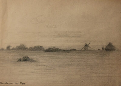 Le moulin et les meules à Togny-aux-Boeufs, 1907 (Croquis au fusain)