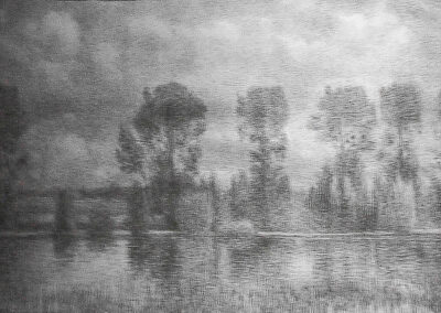 La seine à Valvins, 1918 (Dessin au crayon, 60 x 40 cm)