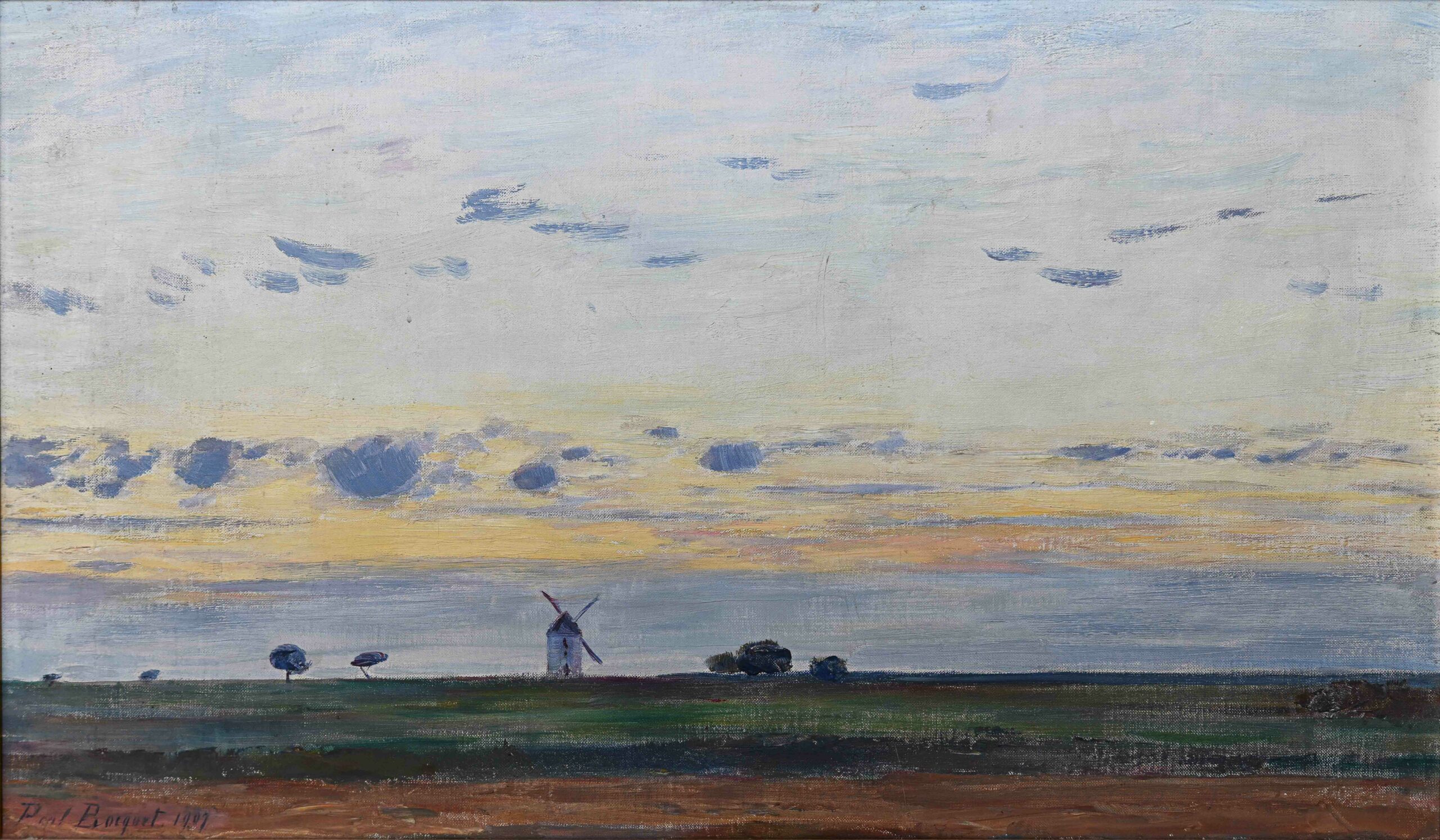Coucher de soleil en été sur le moulin et les meules de Togny-aux-Boeufs, 1907 (Huile sur toile) Coucher de soleil en été sur le moulin et les meules de Togny-aux-Boeufs, 1907 (Huile sur toile)