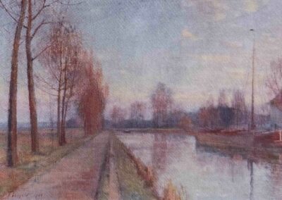 Bord du canal de Reims et péniche près de Cormontreuil, 1906 (Huile sur toile, 32,5 x 47,5 cm)