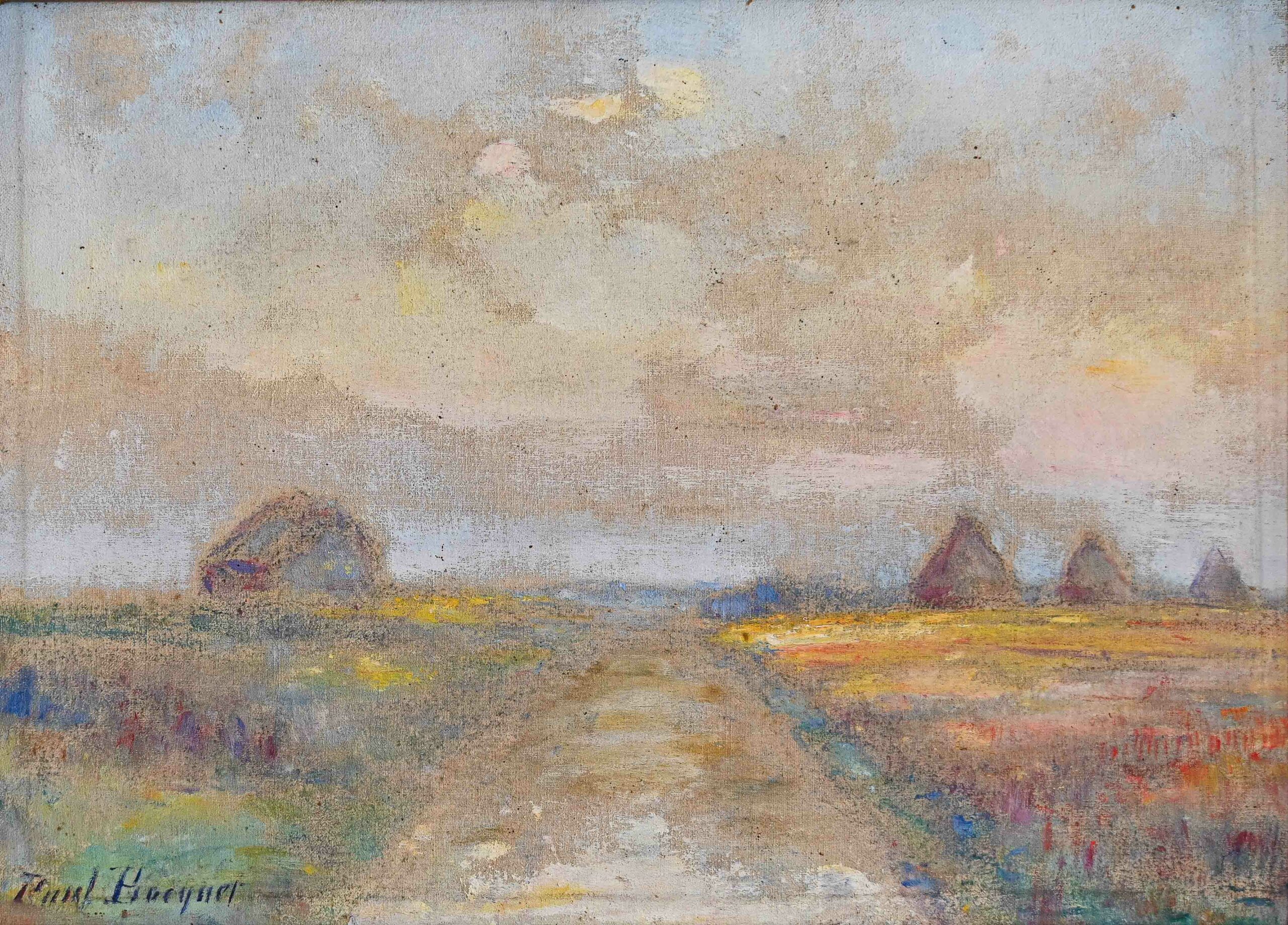 Les Meules de Togny-aux-Boeufs (Huile sur toile) Coucher de soleil sur le moulin et les meules, 1899 (Huile sur toile, 27 × 46 cm)