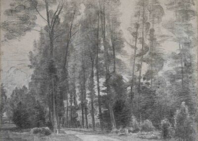 Route en Soissonnais, 1912 (Croquis au fusain sur toile)