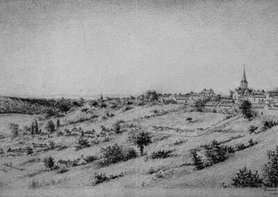 Vue de Dommiers (Aisne), 1887 (Dessin au crayon)